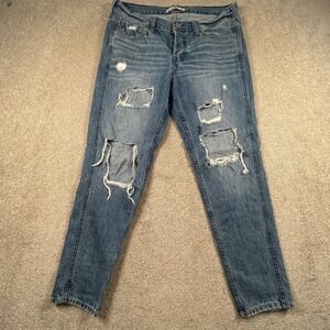 Hollister Distressed Mom Jeans Womens 7 W28 Medium Wash Ripped 3X3585 Cotton